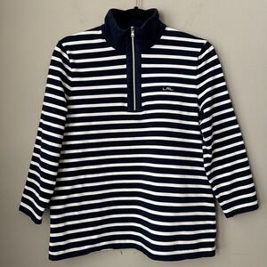Lauren Ralph Lauren Polo Shirt Women Tagged XL Fits L Navy White‎ Stripe 1/4 Zip